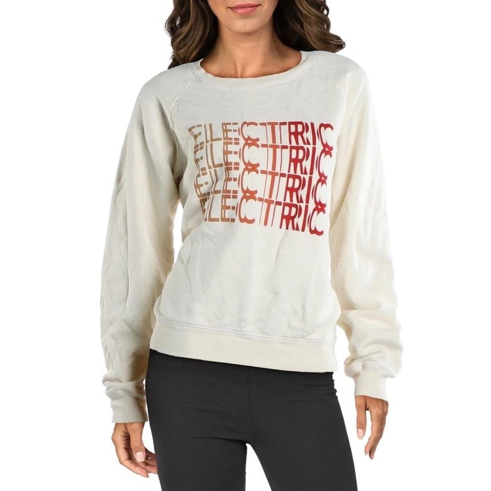 Current/Elliott Womens Top Electric Crewneck Graphic Sweatshirt Size 0 Ivory